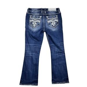 Rock Revival Jeans Womens 31 Pilkin Mid Rise Boot Embellished Pockets Whiskered